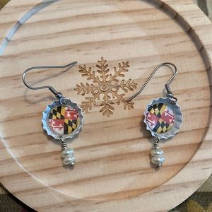 Handmade Maryland Flag Bottle Cap Earrings